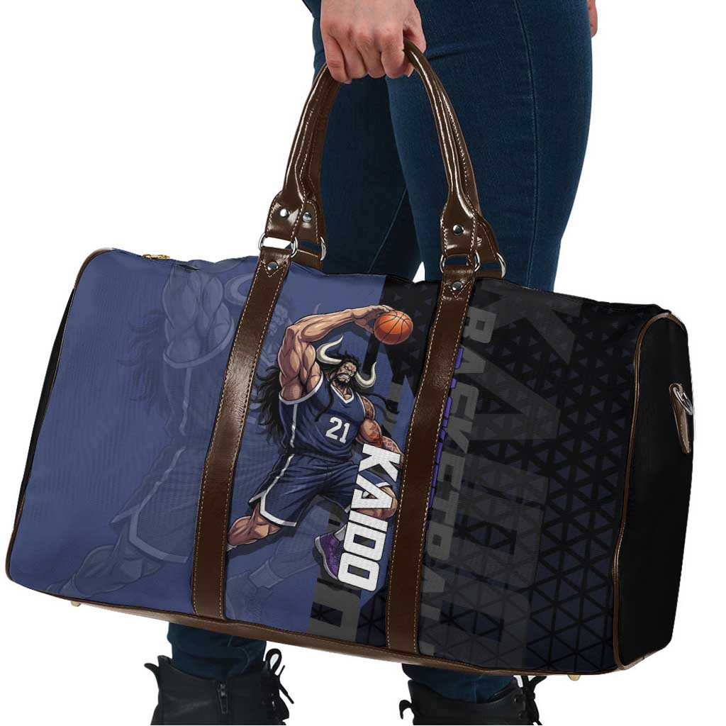 Kaido One Piece Basketball Theme Navy and Black Design Travel Bag with Dragon Skull Emblem and Power Dunk Pose - The Mazicc