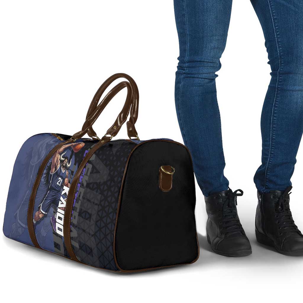 Kaido One Piece Basketball Theme Navy and Black Design Travel Bag with Dragon Skull Emblem and Power Dunk Pose - The Mazicc