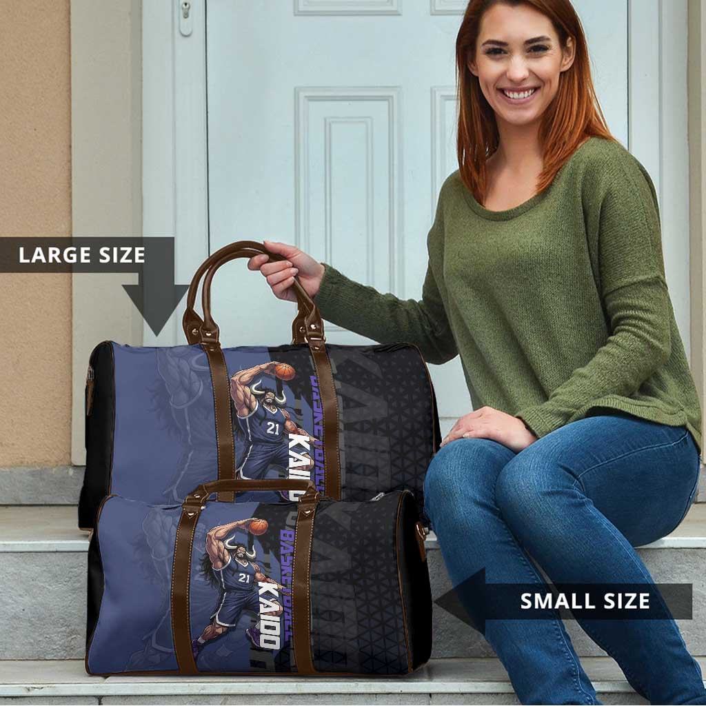 Kaido One Piece Basketball Theme Navy and Black Design Travel Bag with Dragon Skull Emblem and Power Dunk Pose - The Mazicc