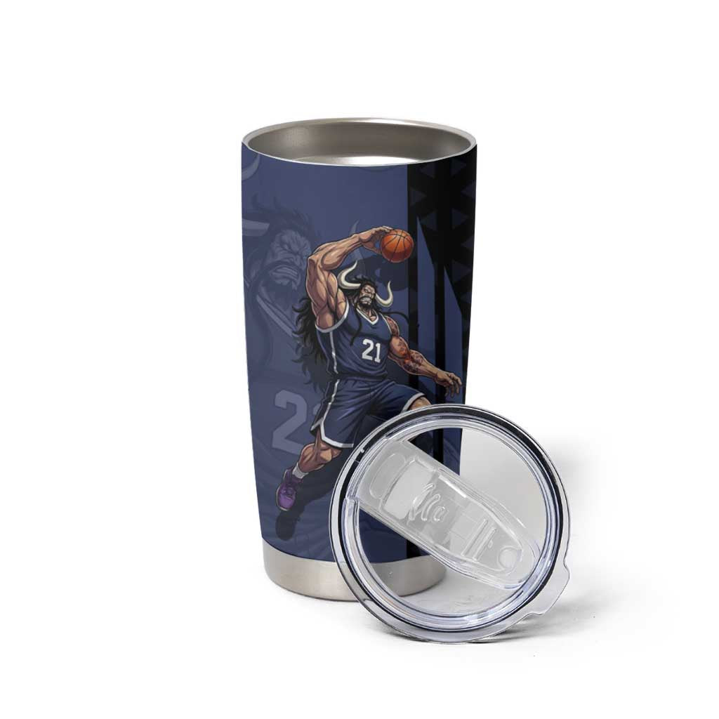 Kaido One Piece Basketball Theme Navy and Black Design Tumbler Cup with Dragon Skull Emblem and Power Dunk Pose - The Mazicc
