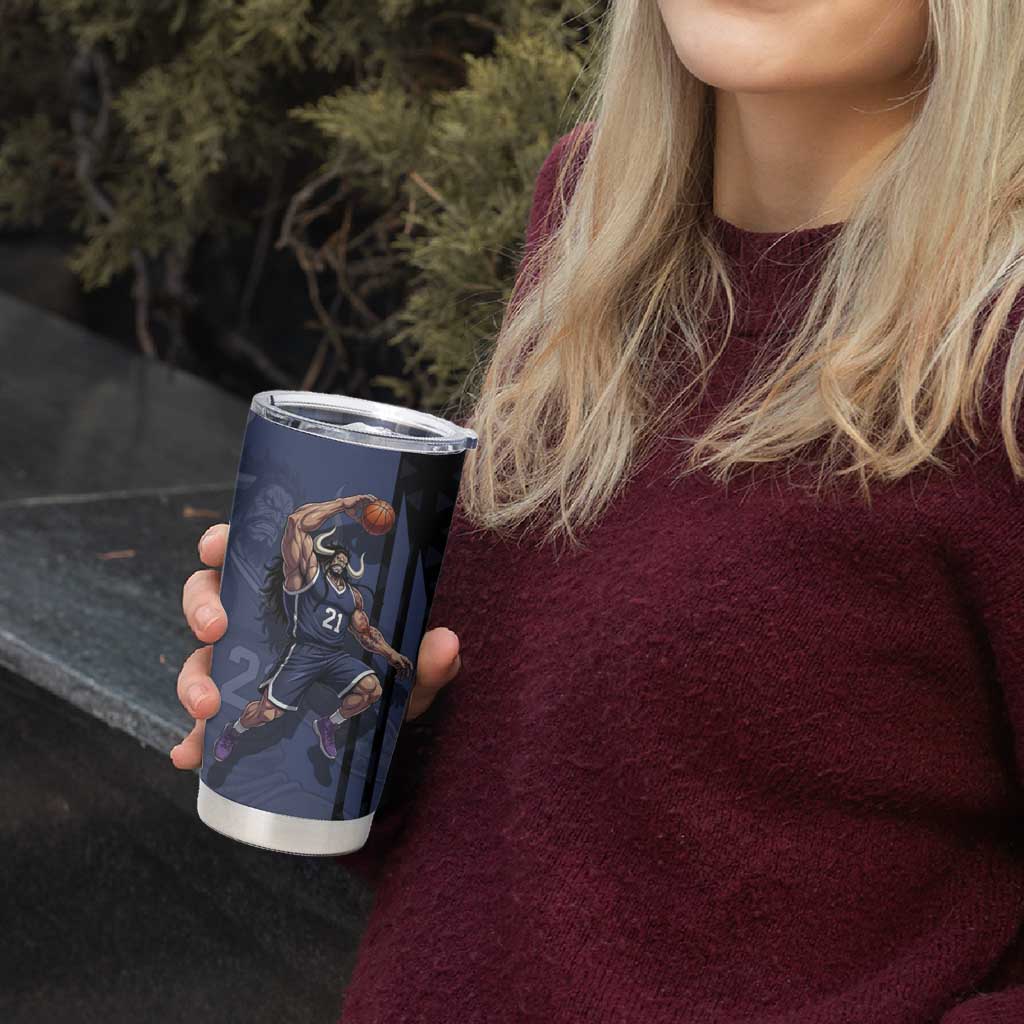 Kaido One Piece Basketball Theme Navy and Black Design Tumbler Cup with Dragon Skull Emblem and Power Dunk Pose - The Mazicc