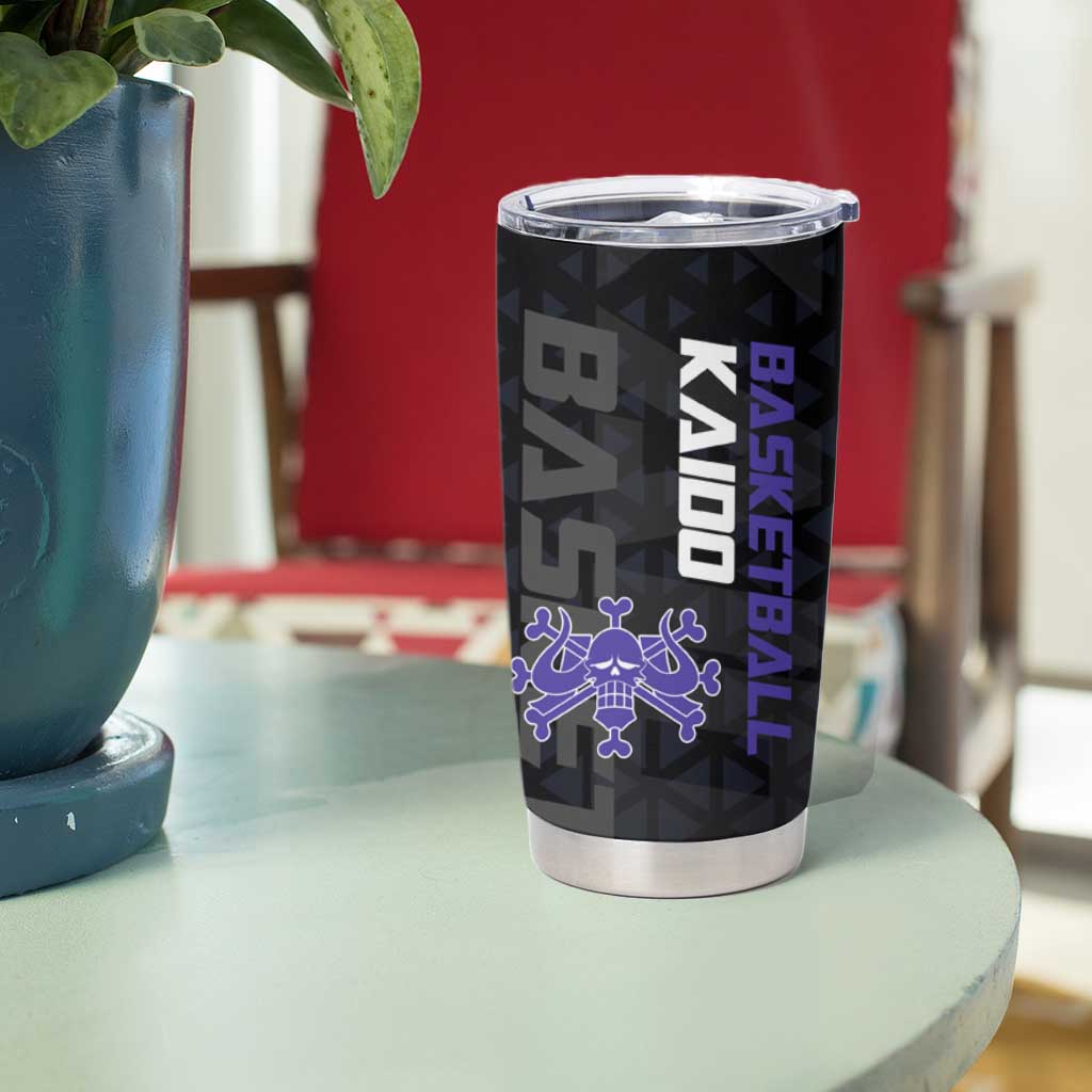 Kaido One Piece Basketball Theme Navy and Black Design Tumbler Cup with Dragon Skull Emblem and Power Dunk Pose - The Mazicc