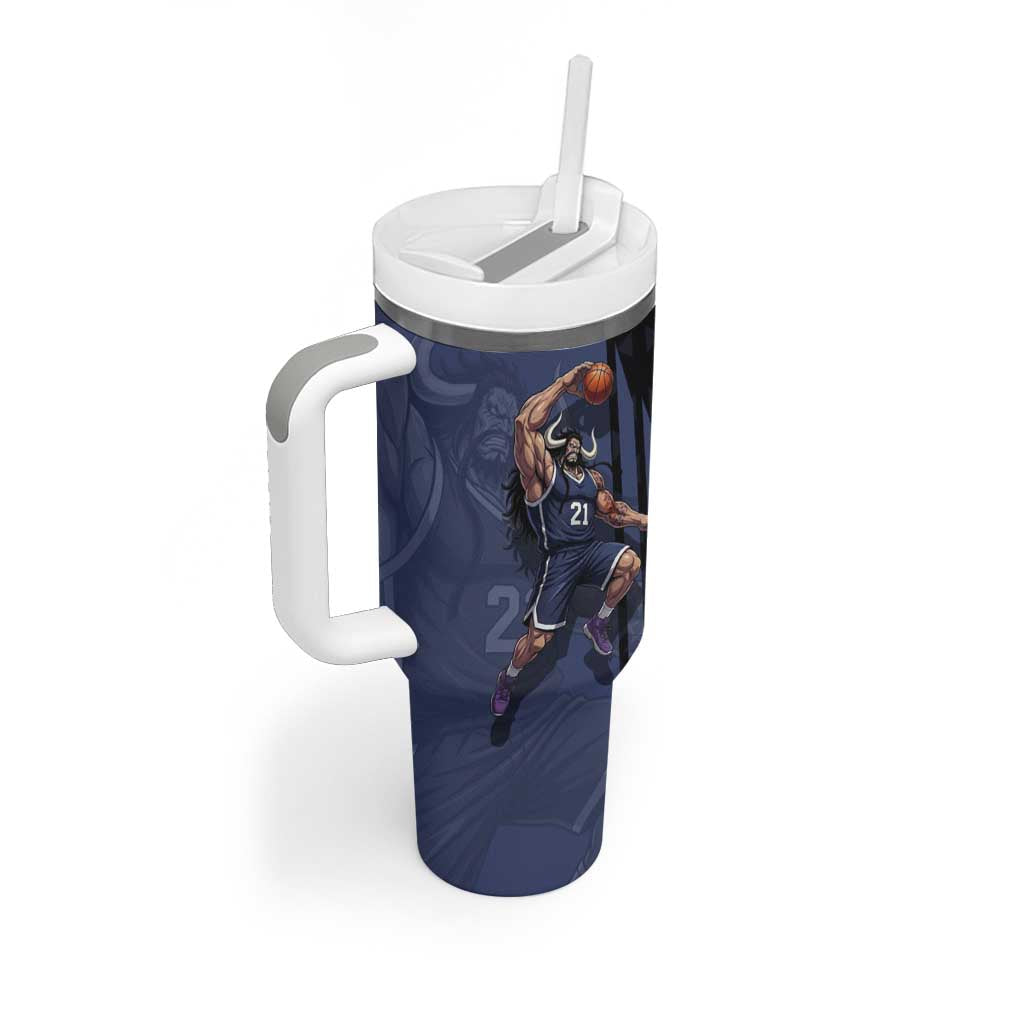 Kaido One Piece Basketball Theme Navy and Black Design Tumbler With Handle with Dragon Skull Emblem and Power Dunk Pose - The Mazicc