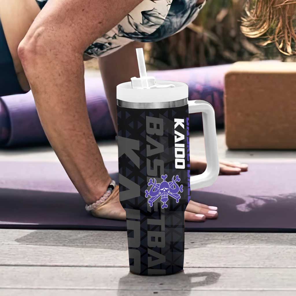 Kaido One Piece Basketball Theme Navy and Black Design Tumbler With Handle with Dragon Skull Emblem and Power Dunk Pose - The Mazicc