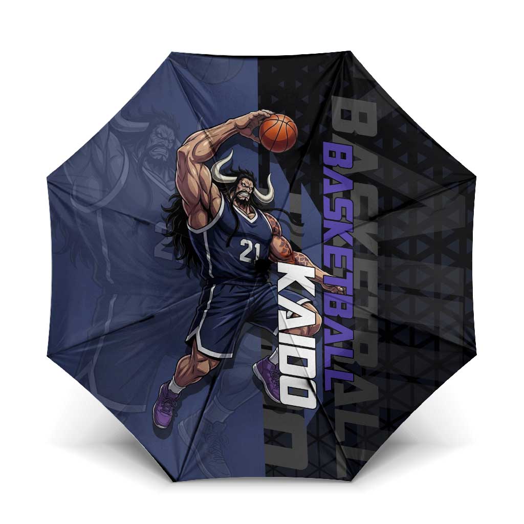 Kaido One Piece Basketball Theme Navy and Black Design Umbrella with Dragon Skull Emblem and Power Dunk Pose - The Mazicc