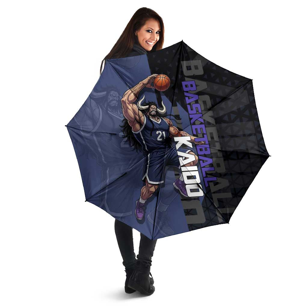 Kaido One Piece Basketball Theme Navy and Black Design Umbrella with Dragon Skull Emblem and Power Dunk Pose - The Mazicc