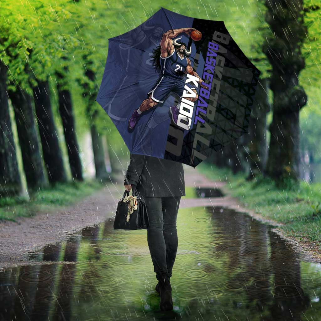 Kaido One Piece Basketball Theme Navy and Black Design Umbrella with Dragon Skull Emblem and Power Dunk Pose - The Mazicc