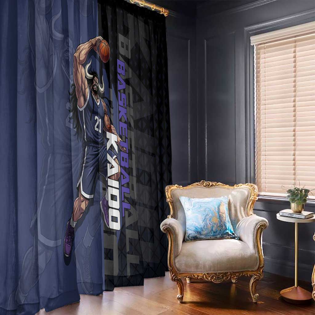 Kaido One Piece Basketball Theme Navy and Black Design Window Curtain with Dragon Skull Emblem and Power Dunk Pose - The Mazicc