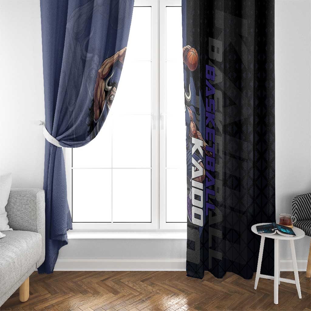 Kaido One Piece Basketball Theme Navy and Black Design Window Curtain with Dragon Skull Emblem and Power Dunk Pose - The Mazicc