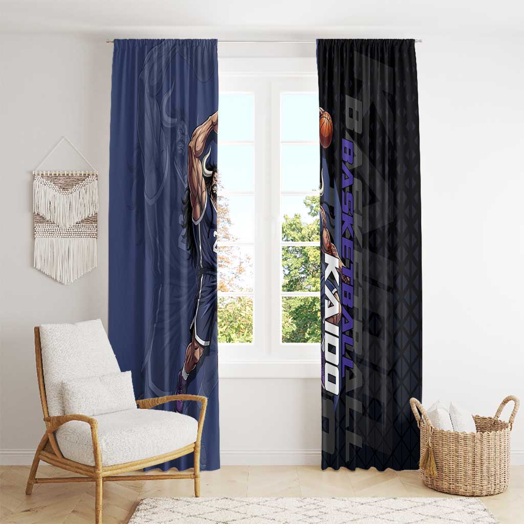 Kaido One Piece Basketball Theme Navy and Black Design Window Curtain with Dragon Skull Emblem and Power Dunk Pose - The Mazicc