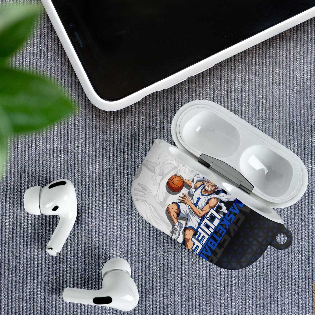Luffy Gear 5 One Piece Basketball Theme White and Black Design AirPods Case with Straw Hat Emblem and Dynamic Action Pose - The Mazicc
