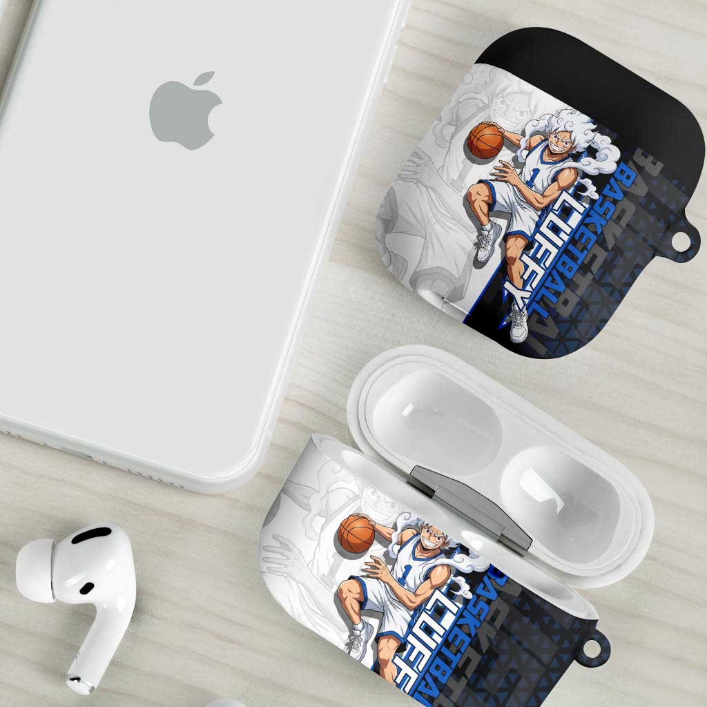 Luffy Gear 5 One Piece Basketball Theme White and Black Design AirPods Case with Straw Hat Emblem and Dynamic Action Pose - The Mazicc