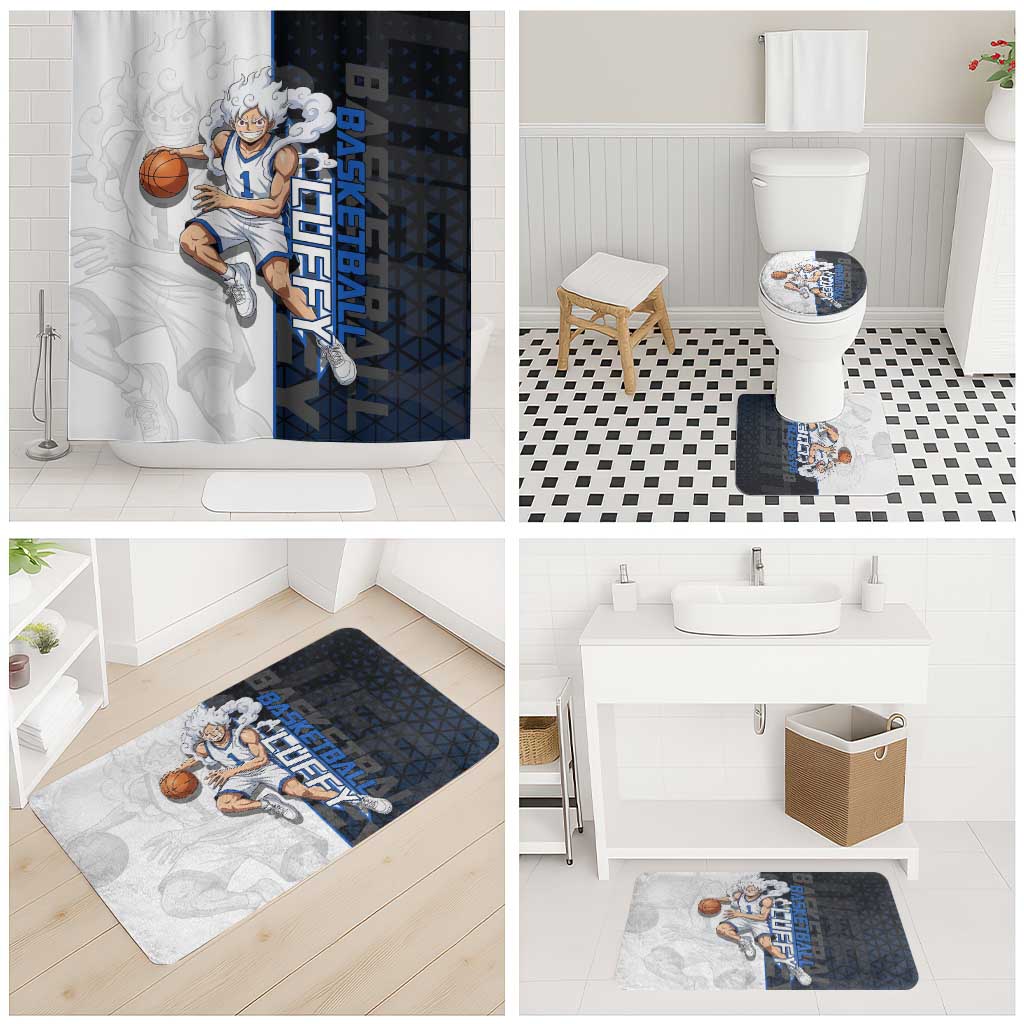 Luffy Gear 5 One Piece Basketball Theme White and Black Design Bathroom Set with Straw Hat Emblem and Dynamic Action Pose - The Mazicc