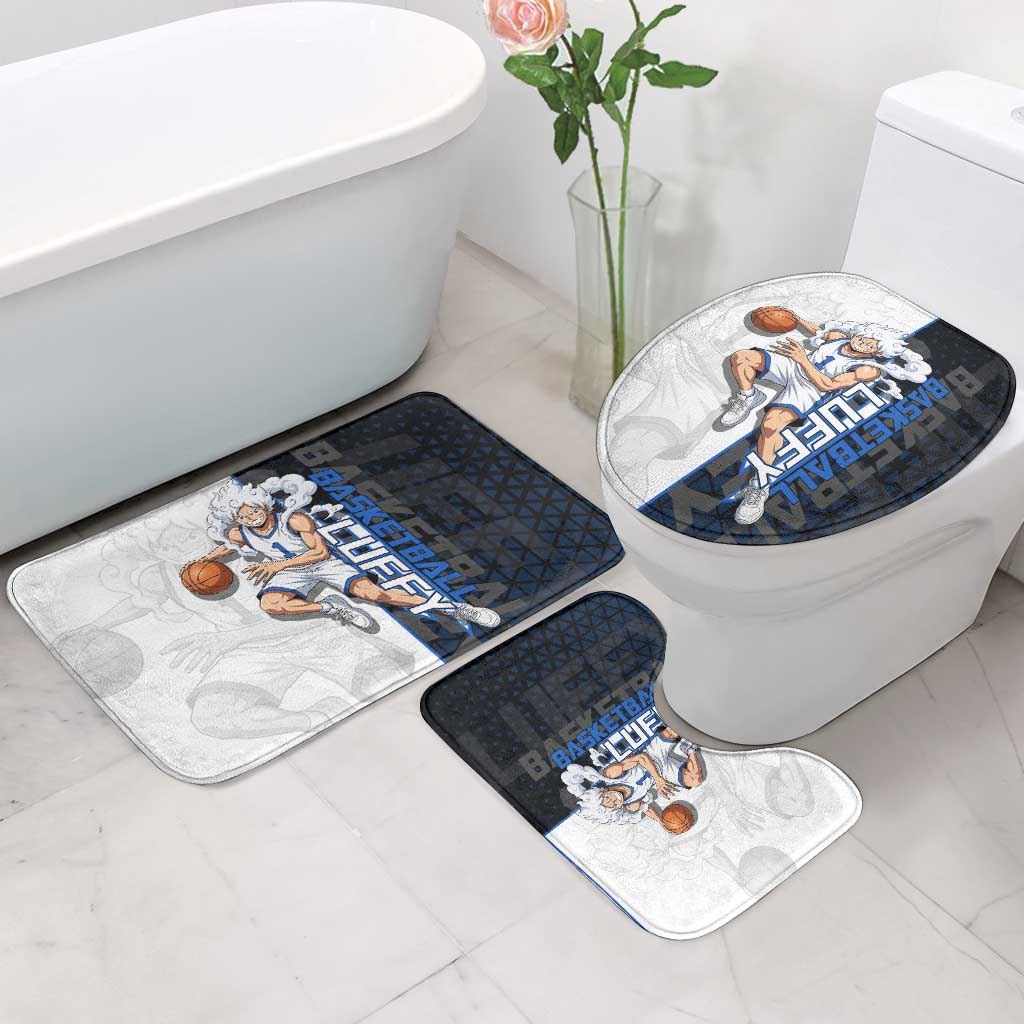 Luffy Gear 5 One Piece Basketball Theme White and Black Design Bathroom Set with Straw Hat Emblem and Dynamic Action Pose - The Mazicc