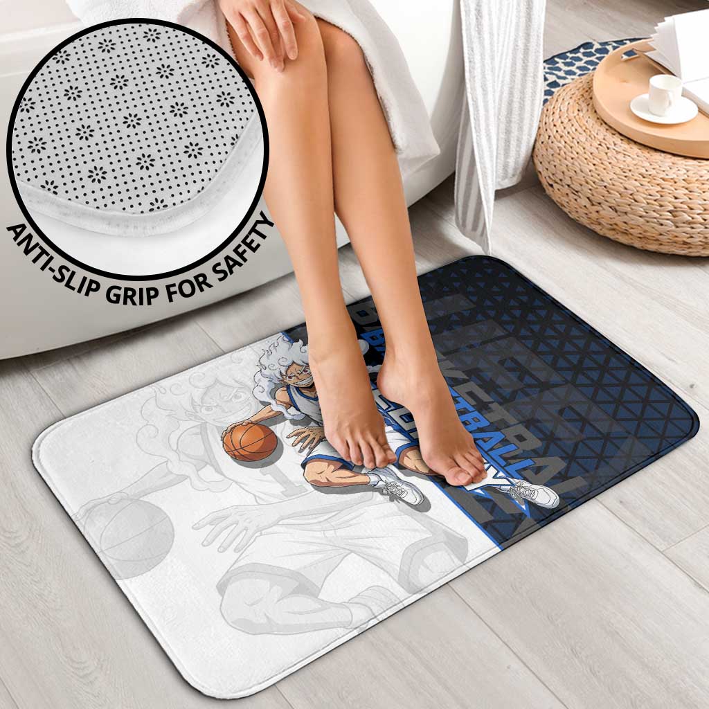 Luffy Gear 5 One Piece Basketball Theme White and Black Design Bathroom Set with Straw Hat Emblem and Dynamic Action Pose - The Mazicc