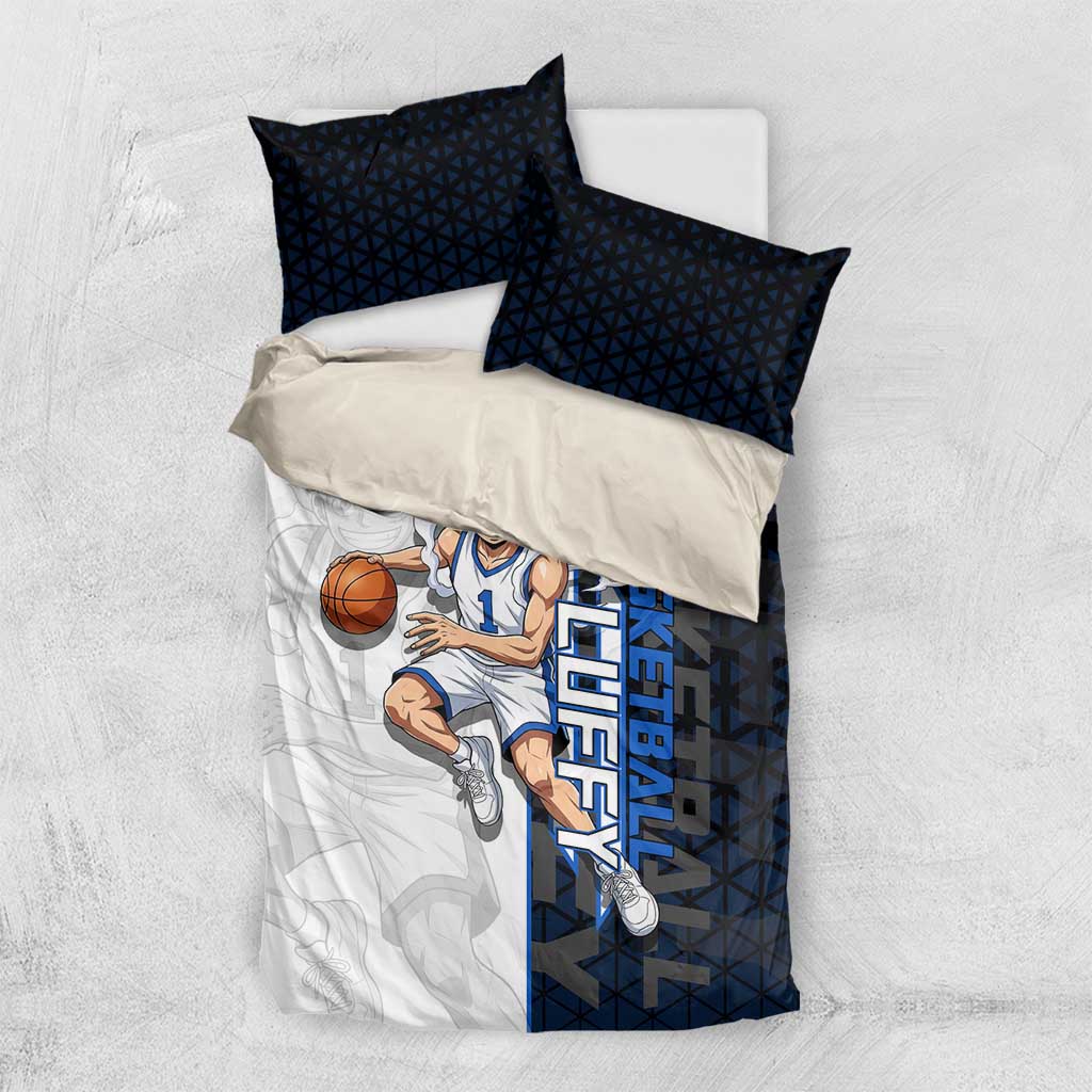 Luffy Gear 5 One Piece Basketball Theme White and Black Design Bedding Set with Straw Hat Emblem and Dynamic Action Pose - The Mazicc