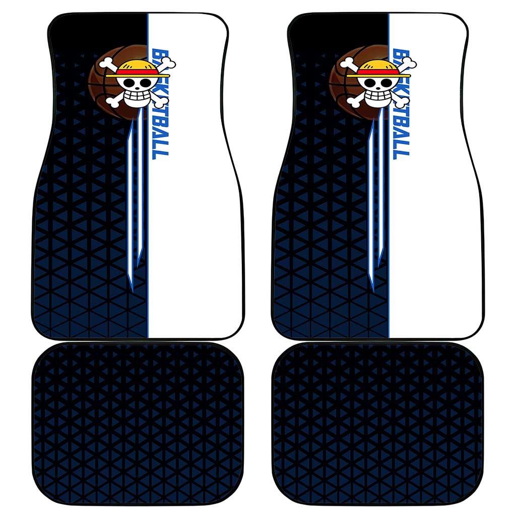 Luffy Gear 5 One Piece Basketball Theme White and Black Design Car Mats with Straw Hat Emblem and Dynamic Action Pose - The Mazicc
