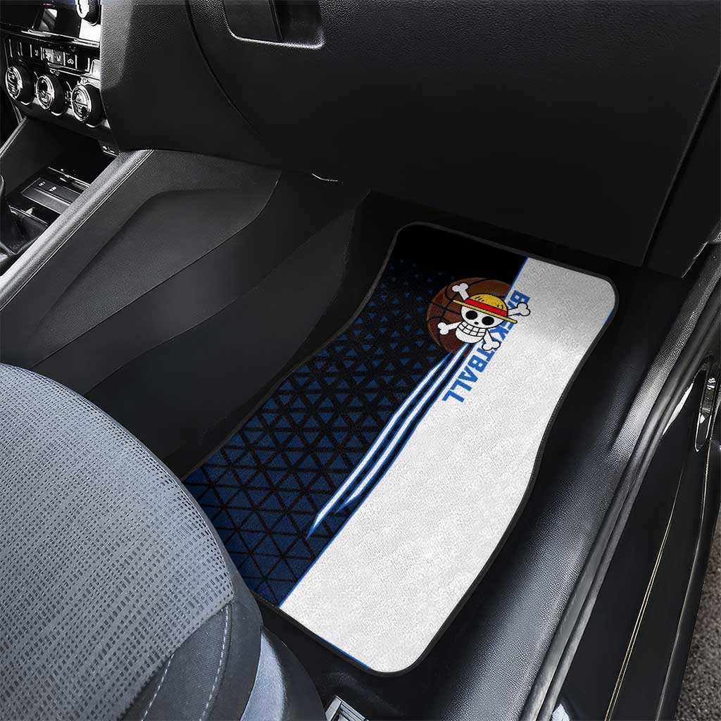 Luffy Gear 5 One Piece Basketball Theme White and Black Design Car Mats with Straw Hat Emblem and Dynamic Action Pose - The Mazicc
