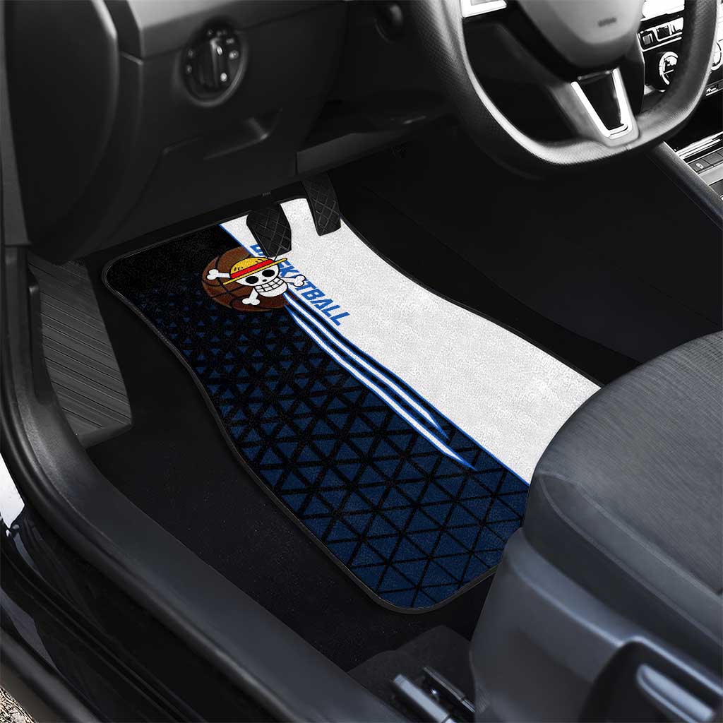 Luffy Gear 5 One Piece Basketball Theme White and Black Design Car Mats with Straw Hat Emblem and Dynamic Action Pose - The Mazicc