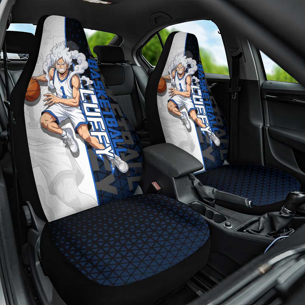 Luffy Gear 5 One Piece Basketball Theme White and Black Design Car Seat Cover with Straw Hat Emblem and Dynamic Action Pose - The Mazicc