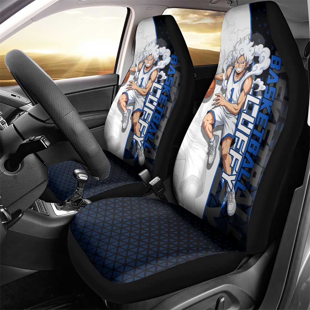Luffy Gear 5 One Piece Basketball Theme White and Black Design Car Seat Cover with Straw Hat Emblem and Dynamic Action Pose - The Mazicc