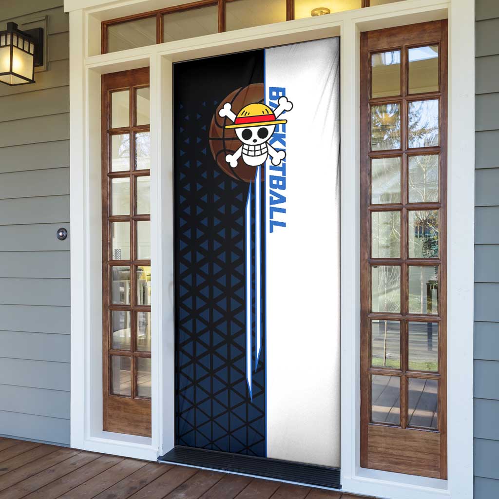 Luffy Gear 5 One Piece Basketball Theme White and Black Design Door Cover with Straw Hat Emblem and Dynamic Action Pose - The Mazicc