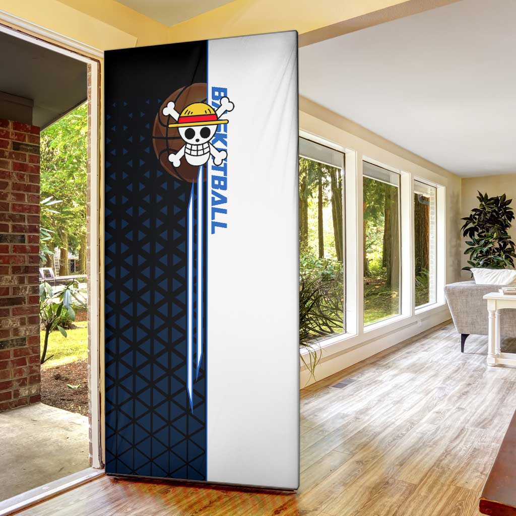 Luffy Gear 5 One Piece Basketball Theme White and Black Design Door Cover with Straw Hat Emblem and Dynamic Action Pose - The Mazicc