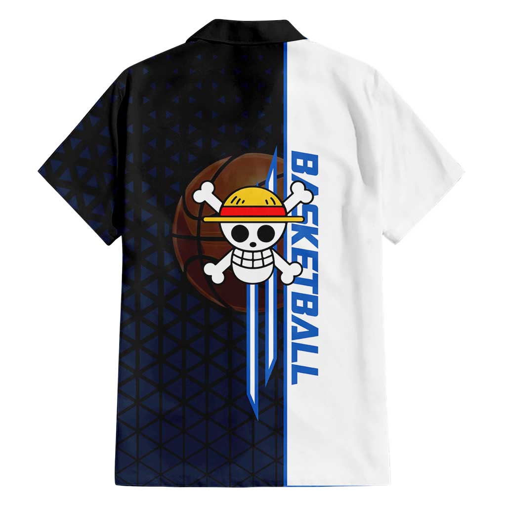 Luffy Gear 5 One Piece Basketball Theme White and Black Design Family Matching Short Sleeve Bodycon Dress and Hawaiian Shirt with Straw Hat Emblem and Dynamic Action Pose