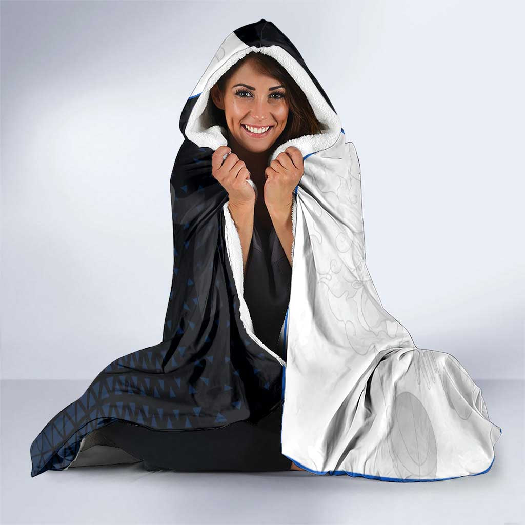 Luffy Gear 5 One Piece Basketball Theme White and Black Design Hooded Blanket with Straw Hat Emblem and Dynamic Action Pose - The Mazicc