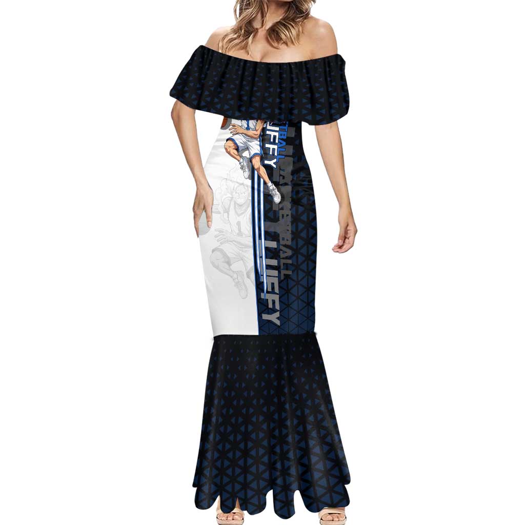 Luffy Gear 5 One Piece Basketball Theme White and Black Design Mermaid Dress with Straw Hat Emblem and Dynamic Action Pose - The Mazicc