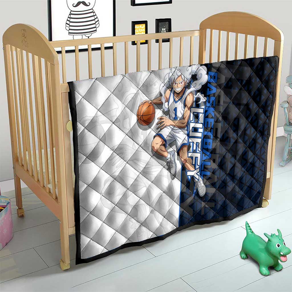 Luffy Gear 5 One Piece Basketball Theme White and Black Design Quilt with Straw Hat Emblem and Dynamic Action Pose - The Mazicc