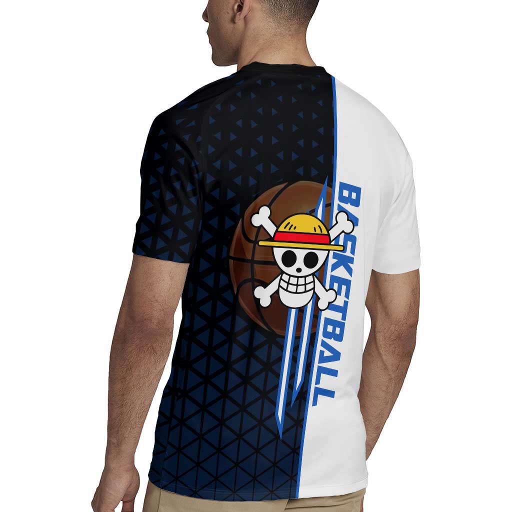 Luffy Gear 5 One Piece Basketball Theme White and Black Design Rugby Jersey with Straw Hat Emblem and Dynamic Action Pose - The Mazicc