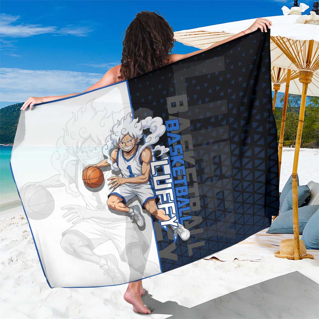 Luffy Gear 5 One Piece Basketball Theme White and Black Design Sarong with Straw Hat Emblem and Dynamic Action Pose - The Mazicc