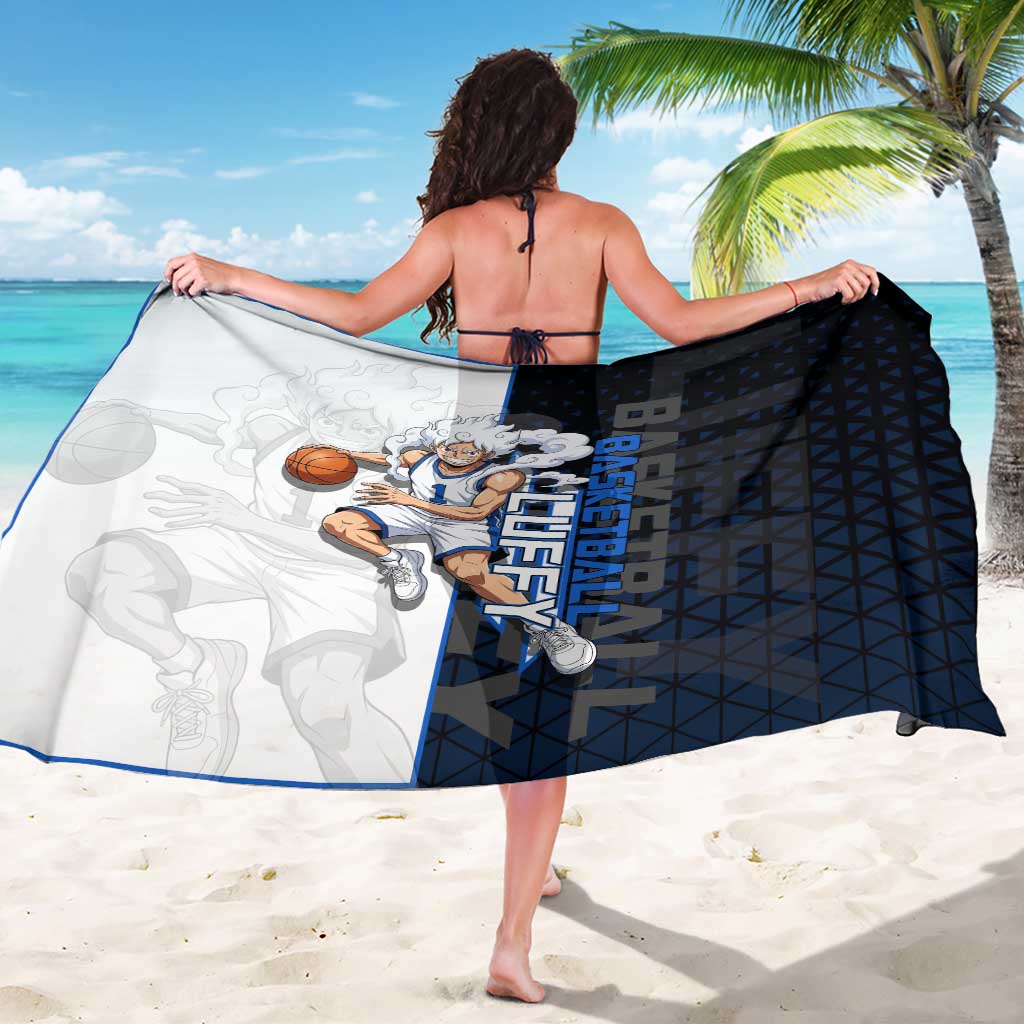 Luffy Gear 5 One Piece Basketball Theme White and Black Design Sarong with Straw Hat Emblem and Dynamic Action Pose - The Mazicc