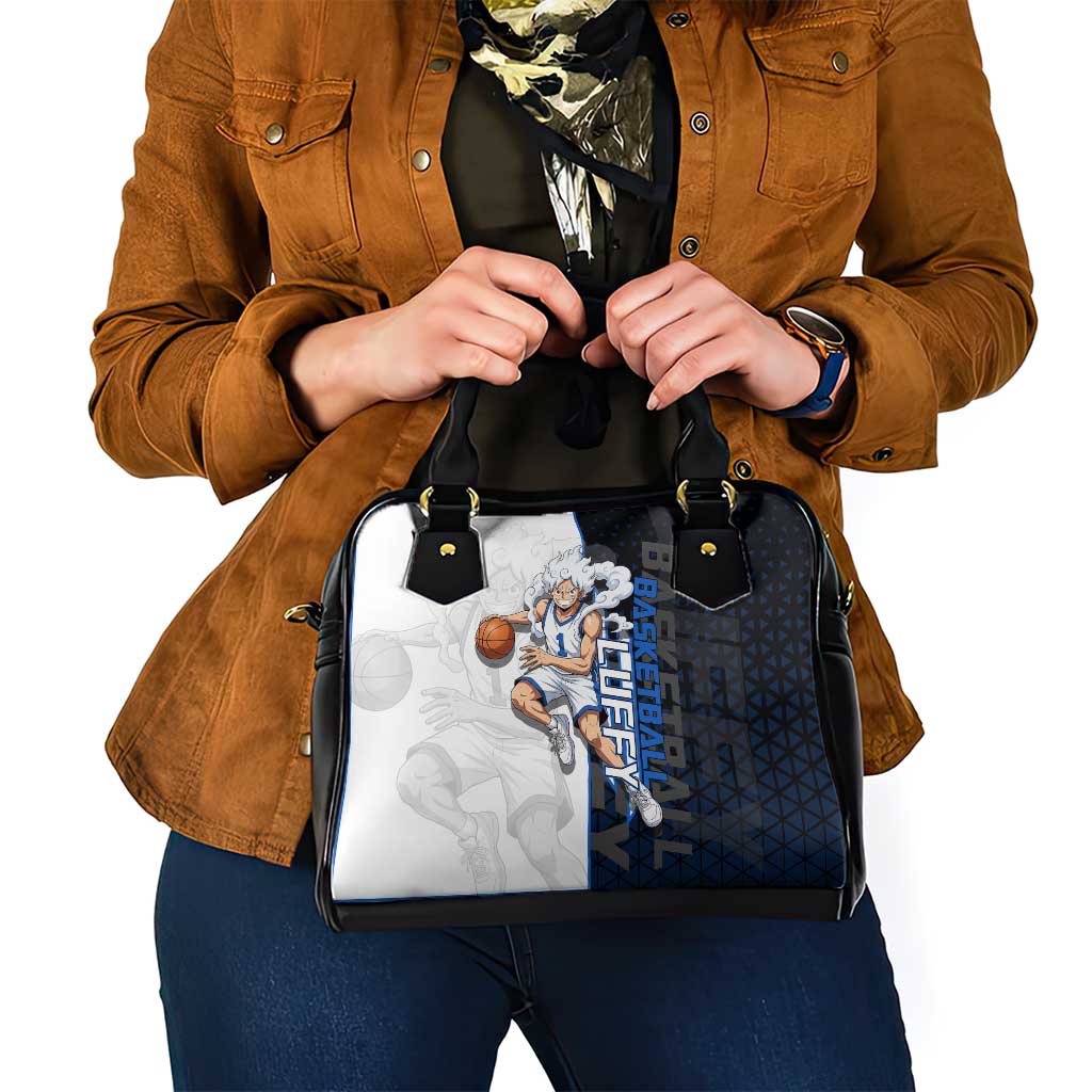 Luffy Gear 5 One Piece Basketball Theme White and Black Design Shoulder Handbag with Straw Hat Emblem and Dynamic Action Pose - The Mazicc