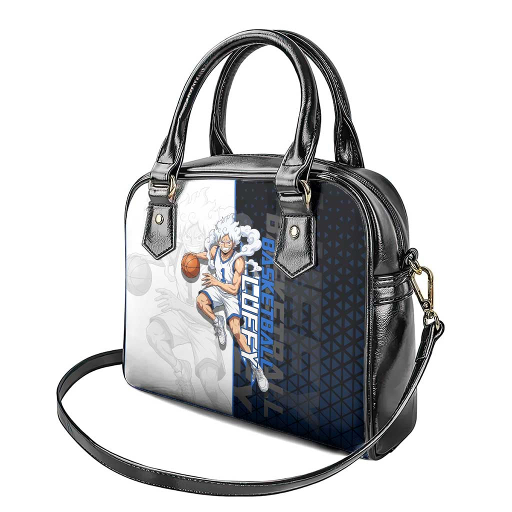 Luffy Gear 5 One Piece Basketball Theme White and Black Design Shoulder Handbag with Straw Hat Emblem and Dynamic Action Pose - The Mazicc