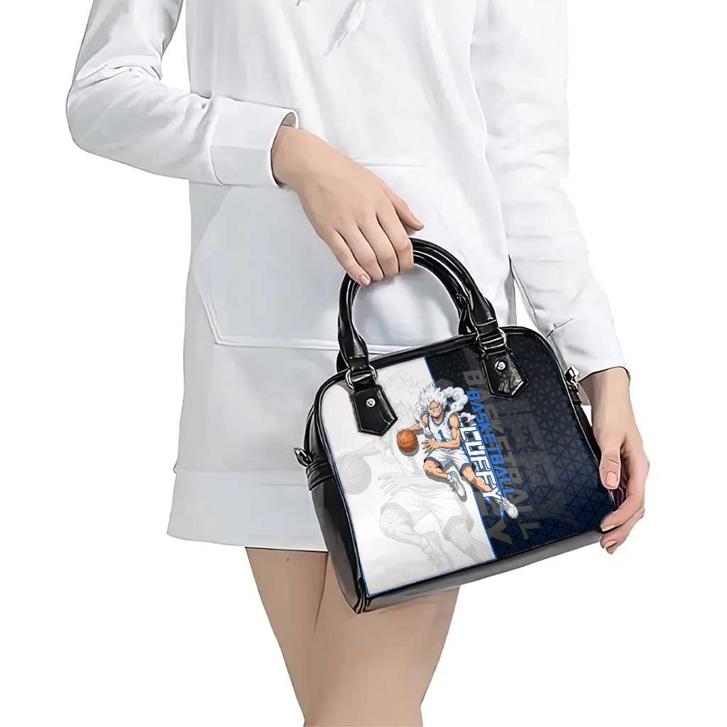 Luffy Gear 5 One Piece Basketball Theme White and Black Design Shoulder Handbag with Straw Hat Emblem and Dynamic Action Pose - The Mazicc