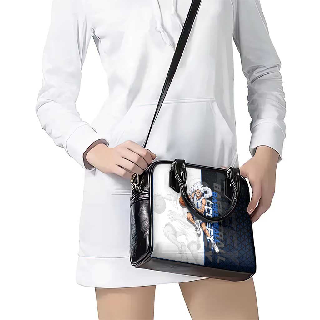 Luffy Gear 5 One Piece Basketball Theme White and Black Design Shoulder Handbag with Straw Hat Emblem and Dynamic Action Pose - The Mazicc