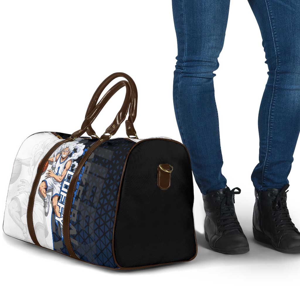 Luffy Gear 5 One Piece Basketball Theme White and Black Design Travel Bag with Straw Hat Emblem and Dynamic Action Pose - The Mazicc
