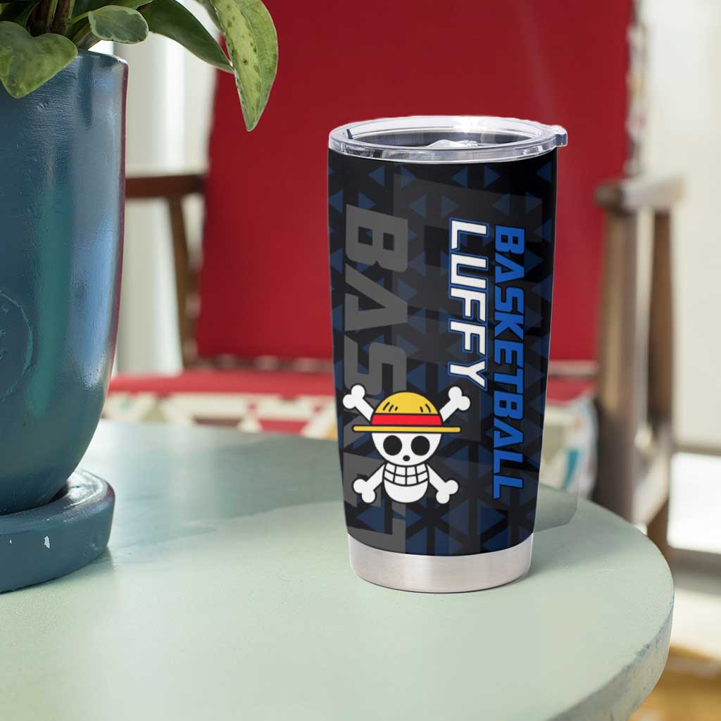 Luffy Gear 5 One Piece Basketball Theme White and Black Design Tumbler Cup with Straw Hat Emblem and Dynamic Action Pose - The Mazicc