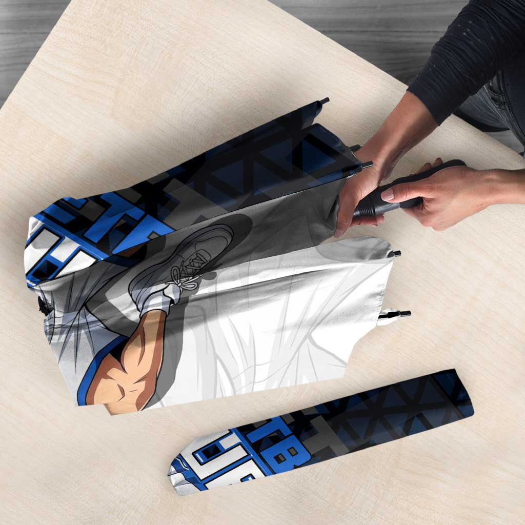 Luffy Gear 5 One Piece Basketball Theme White and Black Design Umbrella with Straw Hat Emblem and Dynamic Action Pose - The Mazicc