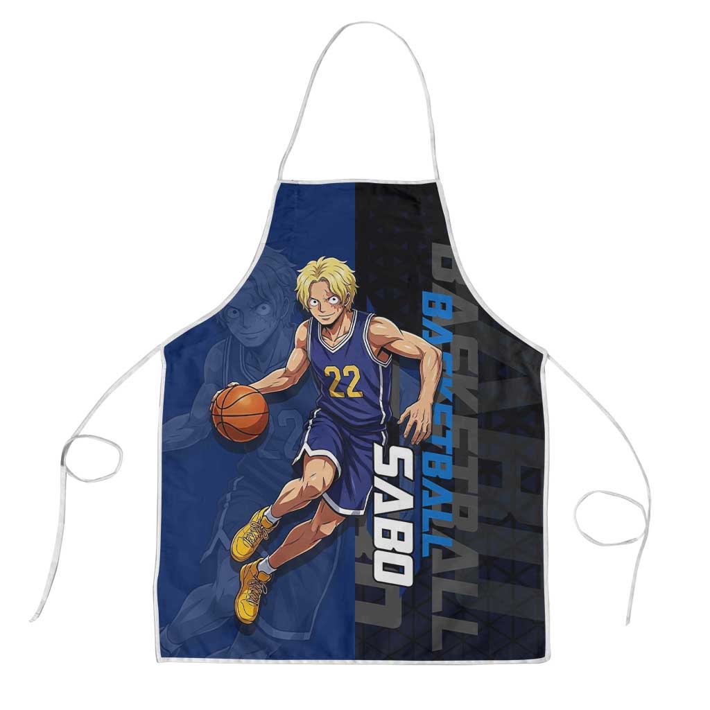 Sabo One Piece Basketball Theme Blue and Black Design Apron with Top Hat Emblem and Action Dribble Pose - The Mazicc