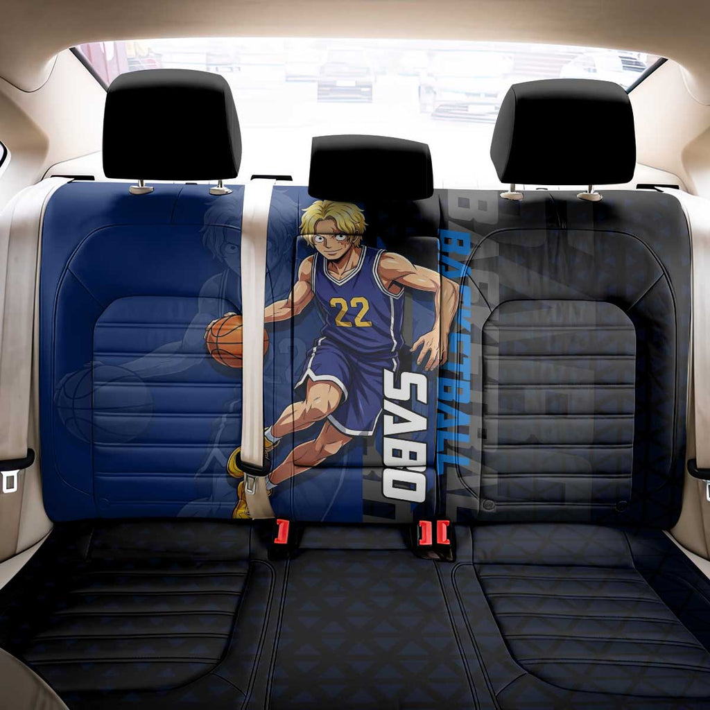 Sabo One Piece Basketball Theme Blue and Black Design Back Car Seat Cover with Top Hat Emblem and Action Dribble Pose - The Mazicc
