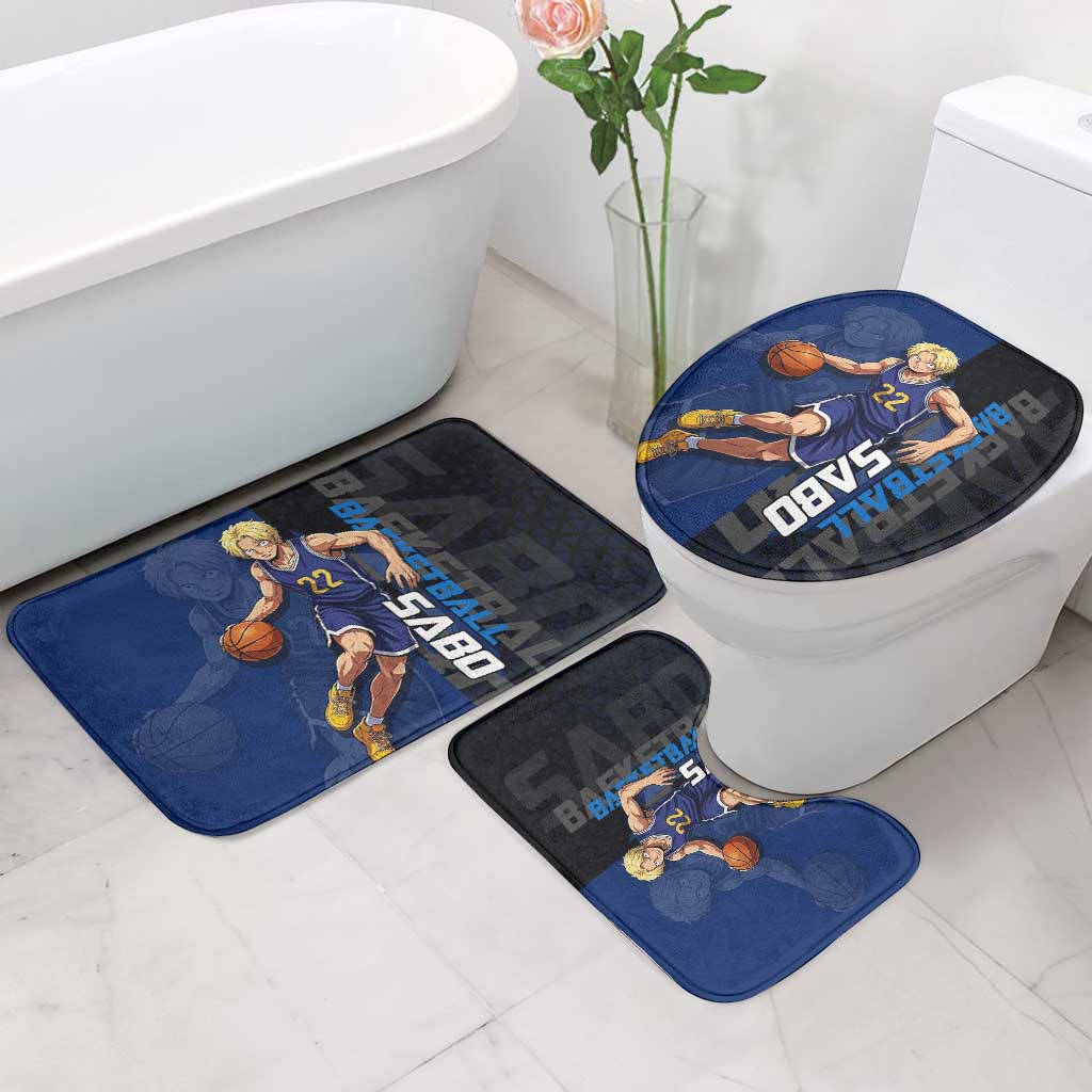 Sabo One Piece Basketball Theme Blue and Black Design Bathroom Set with Top Hat Emblem and Action Dribble Pose - The Mazicc