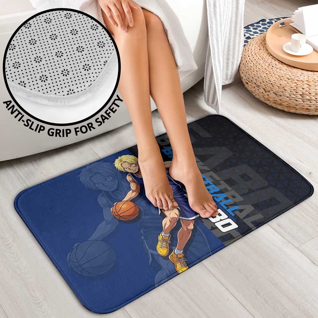 Sabo One Piece Basketball Theme Blue and Black Design Bathroom Set with Top Hat Emblem and Action Dribble Pose - The Mazicc