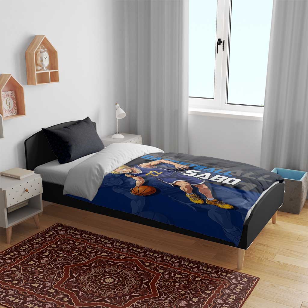 Sabo One Piece Basketball Theme Blue and Black Design Bedding Set with Top Hat Emblem and Action Dribble Pose - The Mazicc