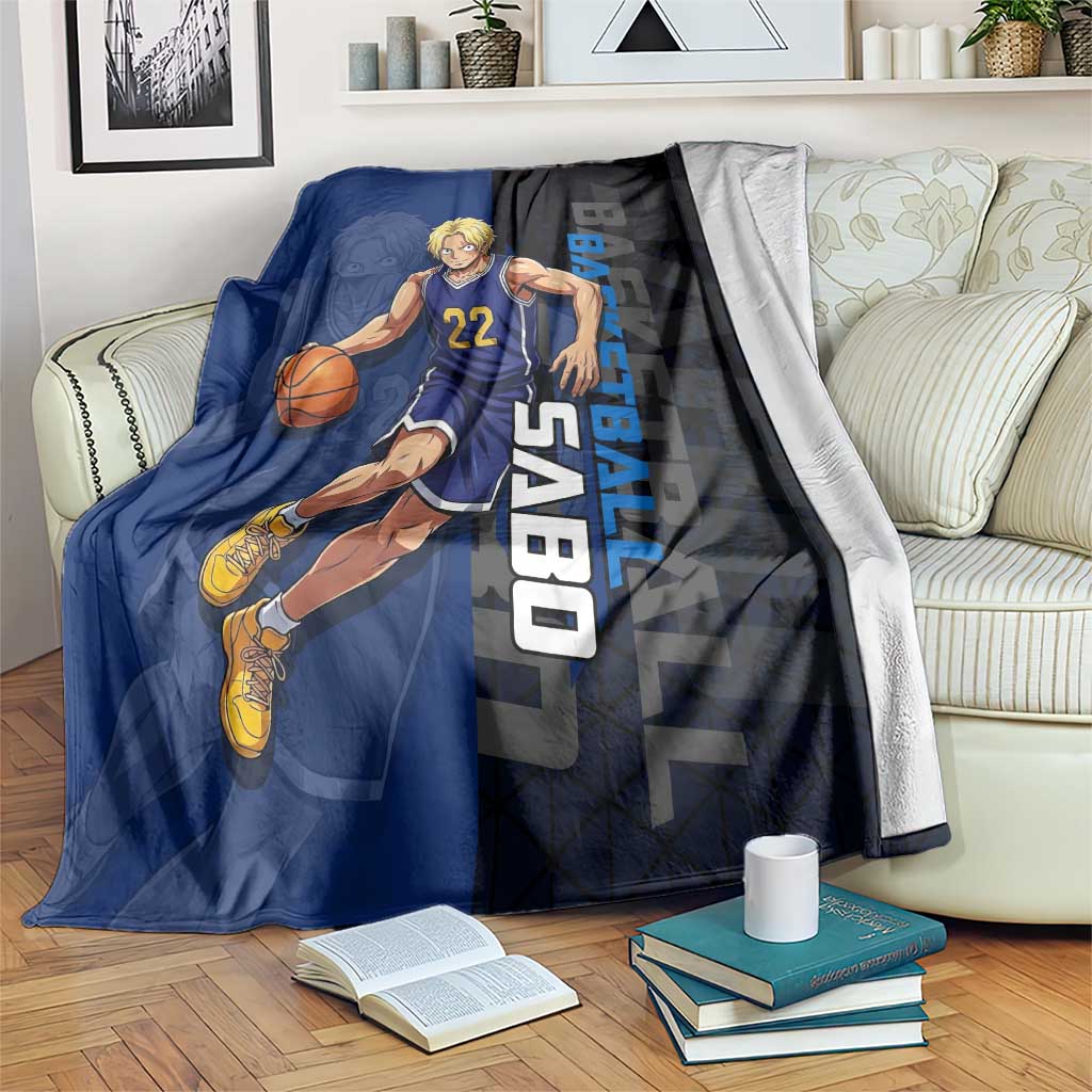Sabo One Piece Basketball Theme Blue and Black Design Blanket with Top Hat Emblem and Action Dribble Pose - The Mazicc