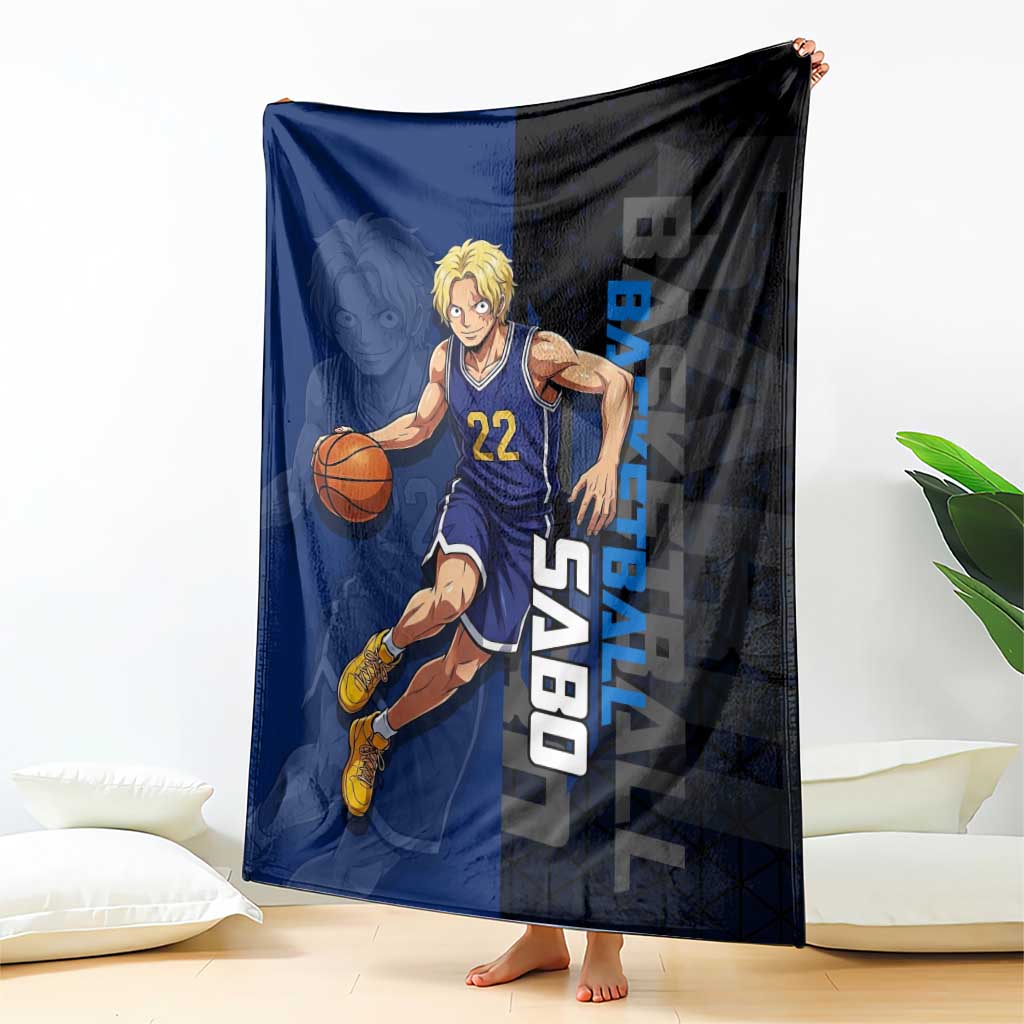 Sabo One Piece Basketball Theme Blue and Black Design Blanket with Top Hat Emblem and Action Dribble Pose - The Mazicc