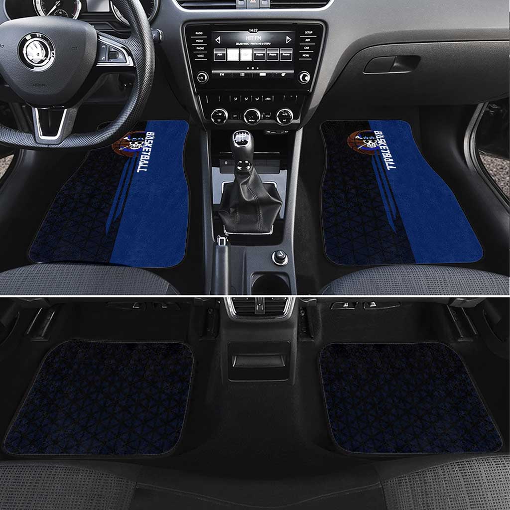 Sabo One Piece Basketball Theme Blue and Black Design Car Mats with Top Hat Emblem and Action Dribble Pose - The Mazicc