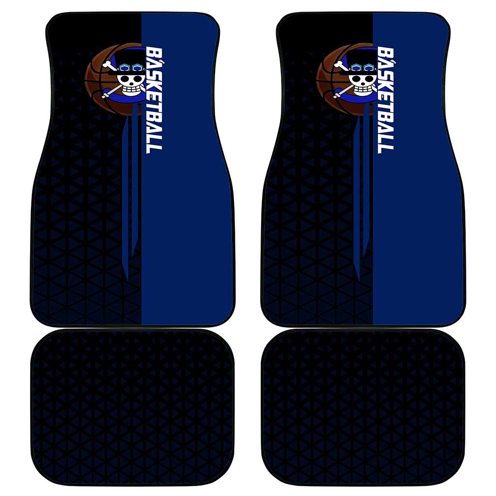 Sabo One Piece Basketball Theme Blue and Black Design Car Mats with Top Hat Emblem and Action Dribble Pose - The Mazicc